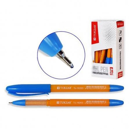 Ручка шариковая на масляной основе, TUKZAR, 0,7 мм синяя, игольчатый наконечник, пластиковый грип, круглый оранжевый корпус, картонная упаковка фото 1