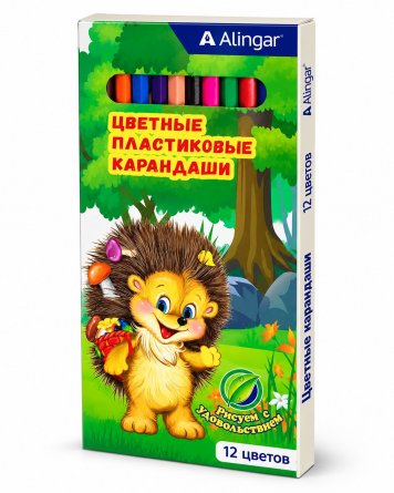 Карандаши цветные Alingar 12 цв., "Сказочный мир", пластиковые, шестигранные, заточенные, грифель 3.0 мм, картон. упаковка фото 1