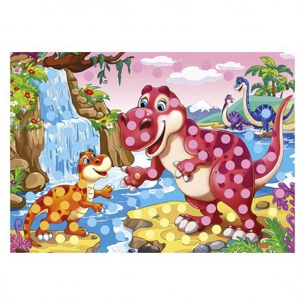 Мозаика из помпонов Рыжий кот, А5, картонная упаковка, "Динозавры водопада" фото 1