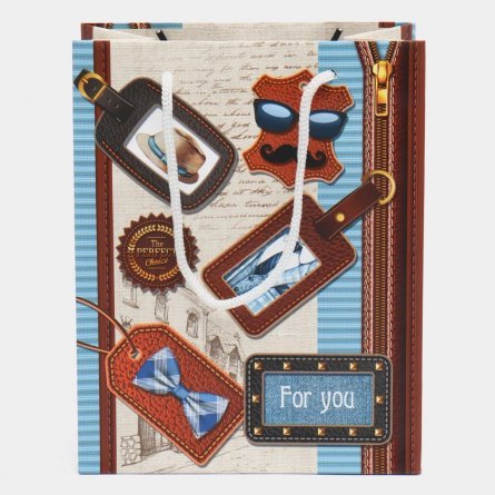 Пакет подарочный бумажный Мир открыток (М) 18*22,7 см "Мужской. For you", ламинация фото 2
