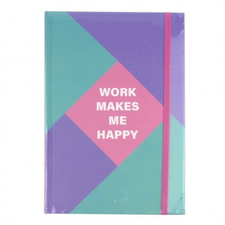 Записная книжка А5, Yalong, 7БЦ, ламинация, на резинке, ассорти, клетка, 96 л, "Work makes me happy" фото 3