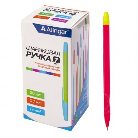 Ручка шариковая Alingar, 0,7 мм, синяя, игольчатый наконечник, грипп, шестигранный цветной пластиковый корпус, картонная упаковка фото 1