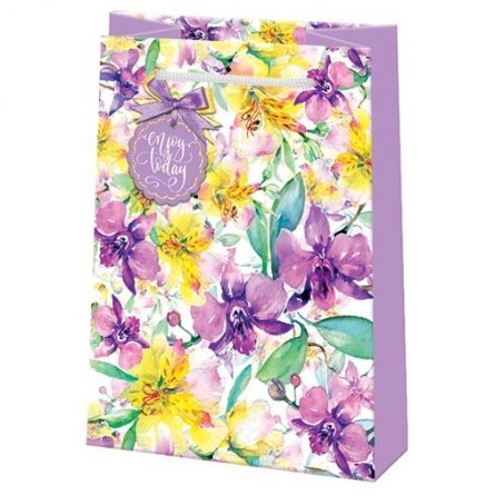 Пакет подарочный бумажный Мир открыток  (MS) 13,5*18 см, "Желто-фиолетовые цветы", ламинация фото 1