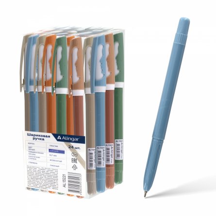 Ручка шариковая Alingar, "Offiсe", 0,7 мм, синяя, игольчатый наконечник, круглый цветной пластиковый корпус, 24 шт/уп, пластик. упаковка фото 1