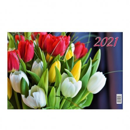 Календарь настенный квартальный трехблочный, гребень, ригель, 310 мм * 685 мм, Атберг 98 "Тюльпаны" 2021 г. фото 1