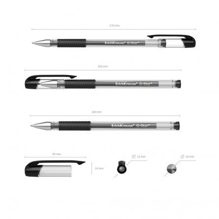 Ручка гелевая Erich Krause "G-Star Classic-", 0,5 мм, чёрный, метал. наконеч., резиновый грип, прозрачный круглый корпус, картонная упаковка, 12шт фото 2