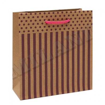 Пакет подарочный Миленд, 16*18*7 см , крафт-бумага, "Розовая полоска" фото 1