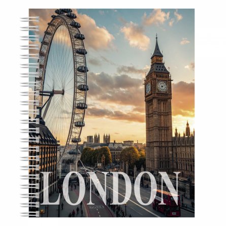 Тетрадь А5 48л., клетка, Alingar, гребень, блок офсет, мелованный картон (стандарт), "Лондон-Париж", 4 дизайна в пленке т/у фото 3
