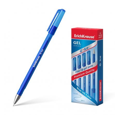 Ручка гелевая Erich Krause "G-Ice", 0,5 мм, синяя, метал наконечн., матовый полупрозрачный круглый корпус, картонная упаковка, 12шт фото 1