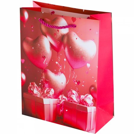 Пакет подарочный бумажный Alingar, (XL) 31х40х12 см, "Сердце в подарок", ламинация, (4 дизайна в коробе) фото 1