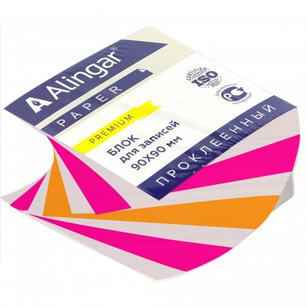 Блок бумажный для записей Alingar "Премиум", 9*9*4,5 см, белый+неон, проклееный, витой фото 1