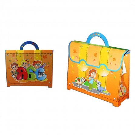 Портфель детский картонный 25 см х 18,5 см х 5 см (оранжевый) фото 1