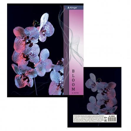 Тетрадь 36 л., А5, клетка, Alingar "Орхидеи", скрепка,  мелованный картон, 4 дизайна в пленке т/у фото 7