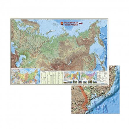 Карта РФ настенная Геодом "Физическая", ламинированная, М1:5,2 млн., 1070 х 1570 мм фото 1