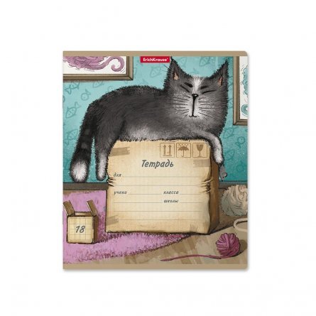 Тетрадь 18л., клетка, Erich Krause "Cat & Box", скрепка, мелованный картон фото 3