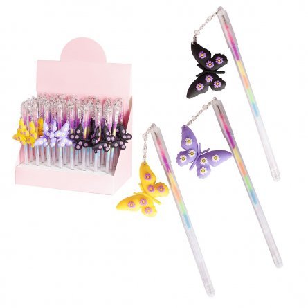 Ручка гелевая Alingar "Бабочка", 0,7 мм, в стержне 6 цветов, прозрачный  пластиковый корпус фото 2