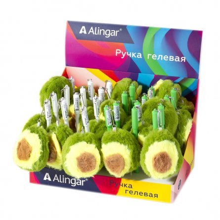 Ручка гелевая Alingar "Плюшевое авокадо", 0,5 мм, синяя, игольчатый наконечник, круглый цветной пластиковый корпус, картонная упаковка фото 2