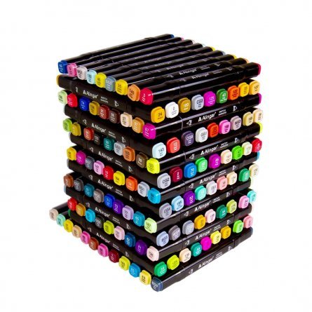 Набор двухсторонних скетчмаркеров Alingar,120 цветов, пулевидный/клиновидный 1-6 мм, спиртовая основа, сумка-чехол  с ПВХ каркас-ячейками фото 3