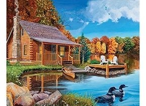 Рисование по дереву по номерам Рыжий Кот "Дом у озера",  40х50 см, 24 цвета фото 1