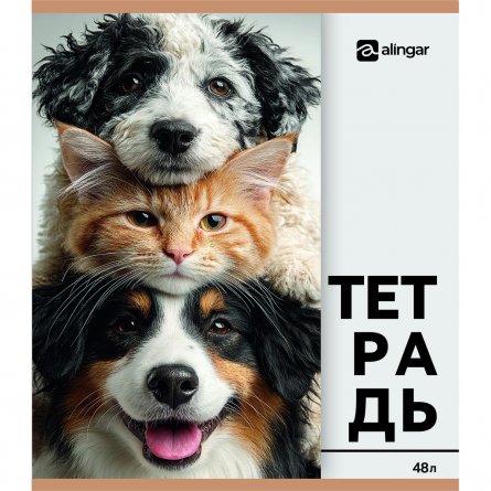 Тетрадь 48л., А5, клетка, Alingar "Собачки-кошечки", скрепка, мелованный  картон, блок офсет, 5 дизайнов в пленке т/у фото 3