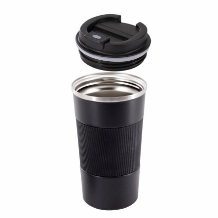 Термокружка Alingar, 500 мл, пищевой пластик, нерж. сталь 304 марки, силиконовая манжета, крышка с фиксатором, силиконовый уплотнитель, черная фото 5