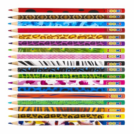 Карандаши цветные Zoomi 18 цв., "ZOO. Джунгли" деревянные, шестигранные, заточенные, дизайн на корпусе, грифель 3.0 мм, картон. уп., европодвес фото 3