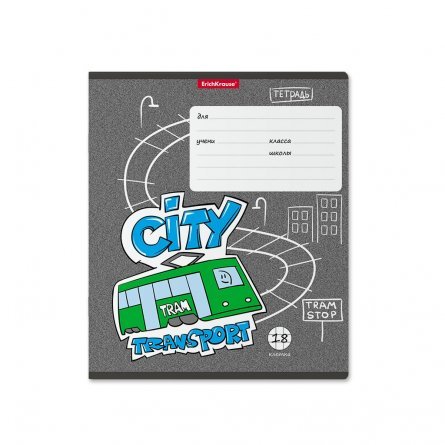 Тетрадь 18л., клетка, ErichKrause, скрепка, блок офсет, мелованный картон "City Transport", 5 дизайнов фото 3