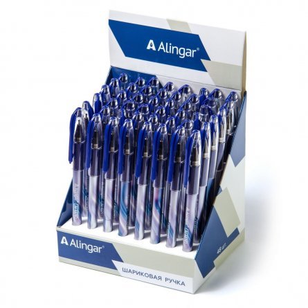 Ручка шариковая Alingar, 0,5 мм, синяя, игольчатый, металлизированный наконечник, резиновый грип, круглый, цветной, пластиковый корпус, картон. упак. фото 2