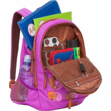 Рюкзак Grizzly школьный "Сердца" 29х40х20 см, 2 отделения, анатомиическая спинка, карман для ноутбука, укрепленное дно, фиолетовый, полиэстер. фото 4