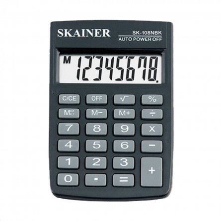 Калькулятор SKAINER 8 разрядов, 58*88*10 мм, черный, "SK-108NBK" фото 1