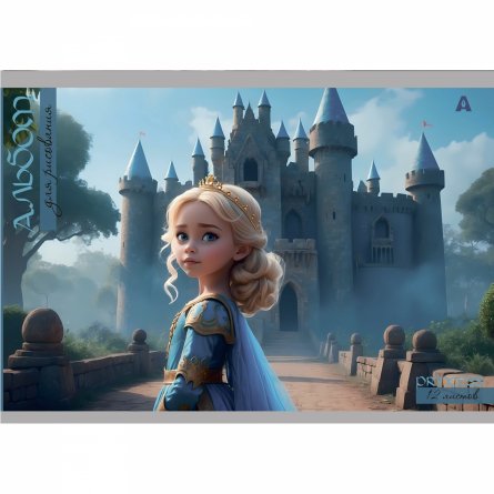 Альбом для рисования А4 12л., Alingar, на скрепке, мелованный картон (стандарт), 100 г/м2, "Принцесса у замка", 4 дизайна в пленке т/у фото 5