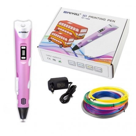 Ручка 3D Myriwell RP100B, пластик ABS/PLA - 3 цвета, розовая, картонная упаковка фото 1