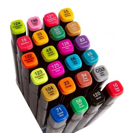 Набор двухсторонних скетчмаркеров Alingar, 24 цвета, основные, пулевидный/клиновидный 1-6 мм, спиртовая основа, сумка-чехол с ПВХ каркас-ячейками фото 4