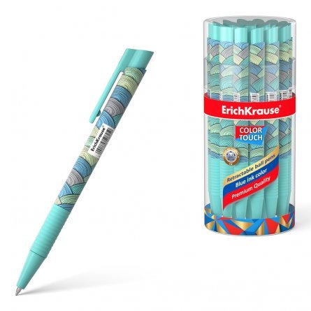 Ручка шариковая автоматическая Erich Krause "ColorTouch Emerald Wave", 0,7 мм, синяя, резин. грип, пластик. корпус, тубус 24шт фото 1