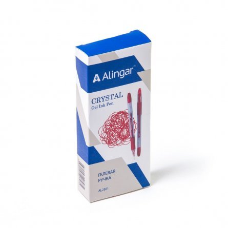 Ручка гелевая Alingar "Cristal", 0,5 мм, красная, игольчатый метал. наконечник, резиновый грип, круглый, прозрачный, пластиковый корпус, в уп. 12 шт. фото 2