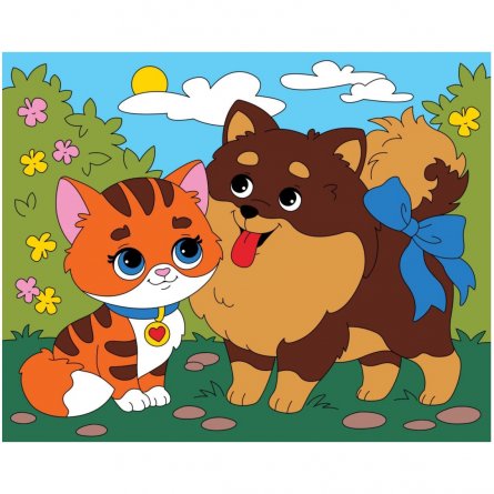 Картина по номерам Рыжий кот, 20х25 см, акриловые краски, холст, "Шпиц и котёнок" фото 1