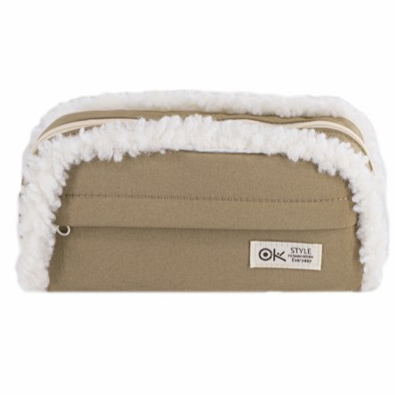 Пенал - косметичка Alingar, ткань, молния, боковой карман, карман-сеточка, плюш отделка, 200 х 90 х 45 мм, "OK. Style", микс (корич, св-серый, св-роз) фото 4