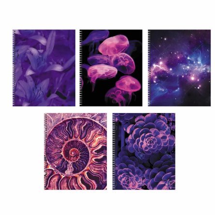 Тетрадь 96л., А5, клетка, Канц-Эксмо "Violet Mix", гребень, мелованный картон, хамелион фото 1
