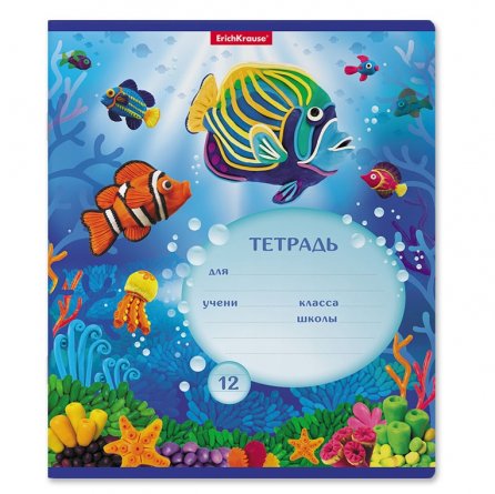 Тетрадь 12л., крупная клетка, Erich Krause, скрепка, офсет, мелован. картон  "Мир из пластилина" фото 2