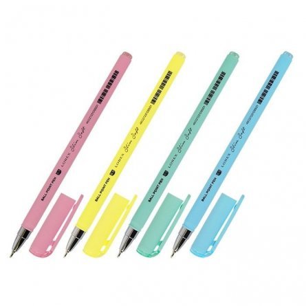 Ручка масляная LOREX "Slim Soft. Pastel", 0,5 мм, синяя, игольчатый металлизированный наконечник, круглый, цветной, прорезин. корпус фото 2