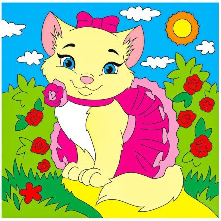 Картина по номерам Рыжий кот, 15х15 см, с акриловыми красками, холст, "Кошечка в саду" фото 1