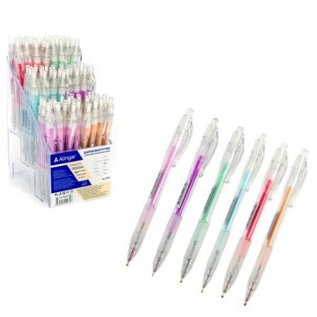 Ручка шариковая Alingar, 0,7 мм, 6 цветов, резиновый грип, автоматическая, круглый, тонированный, пластиковый корпус, пластиковый стенд фото 10