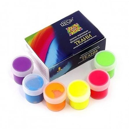Краска по ткани Экспоприбор,6 цветов, 20 мл., картонная упаковка "Флуоресцентные" фото 1