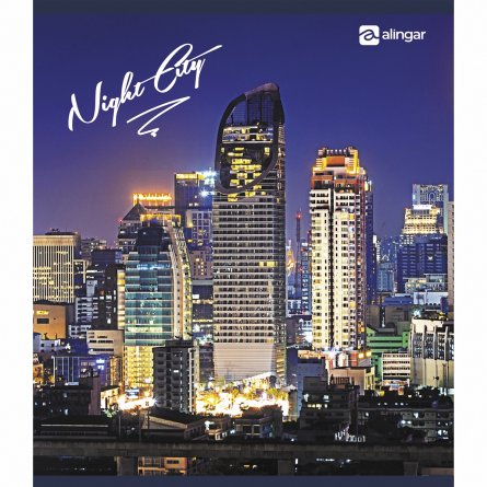 Тетрадь 36 л., А5, клетка, Alingar "Night city "(Вечерний город), скрепка, офсет 60г/м2,  мелованный картон (стандарт), 4 дизайна в пленке т/у фото 3