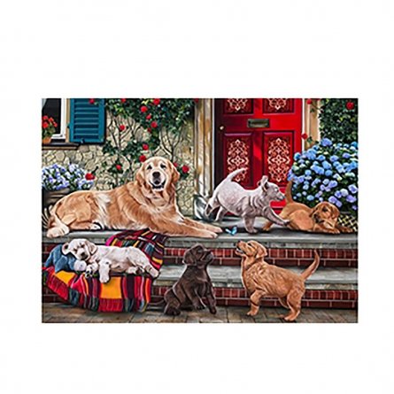 Картина по номерам Рыжий кот, 40х50 см, с акриловыми красками, холст, "Ретриверы на крыльце" фото 1