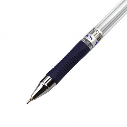 Ручка шариковая Alingar "Maxriter", 0,7 мм, синяя, игольчатый, металлизированный наконечник, резиновый грип, шестигранный прозрачный пластиковый корп. фото 3
