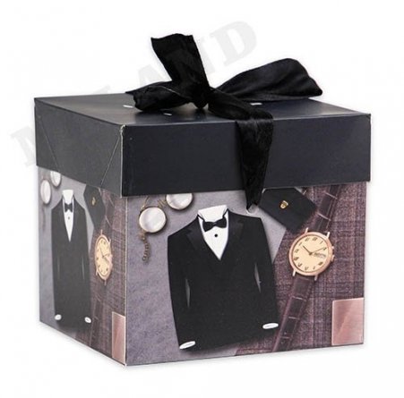 Подарочная коробка Миленд, 10*10*10  см, "Мужской стиль", с лентой, складная фото 1