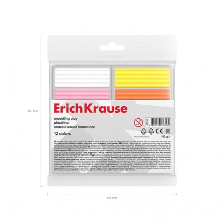 Пластилин Erich Krause, 12 цветов, 192 гр., без стека, флоупак. европодвес, "Basic light pack" фото 5