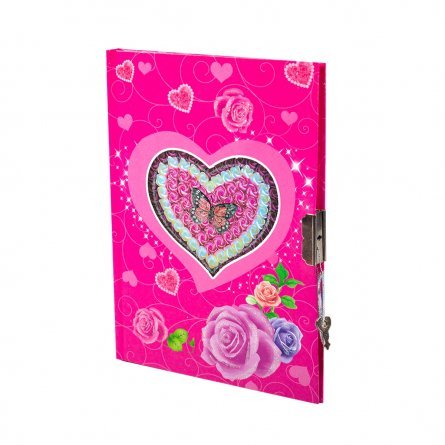 Подарочный блокнот 13,0 см * 19,0 см , 7БЦ, Alingar, ламинация, замочек, 40 л., линия, "Букет-сердце", розовый фото 1