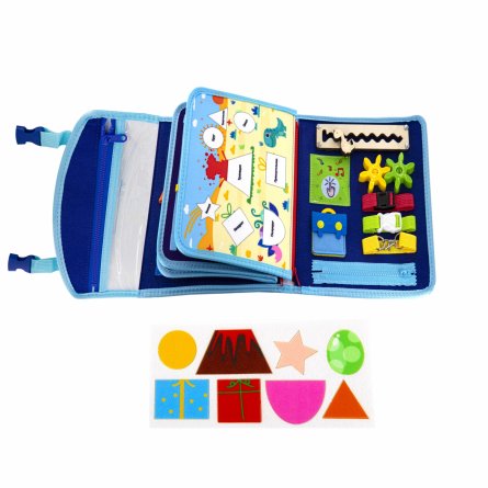 Бизибук, книга-рюкзак развивающая, 280 мм*240 мм, "Динозаврики", фетр, синий, 5 листов, застежка пряжка, упаковка зип-пакет фото 4